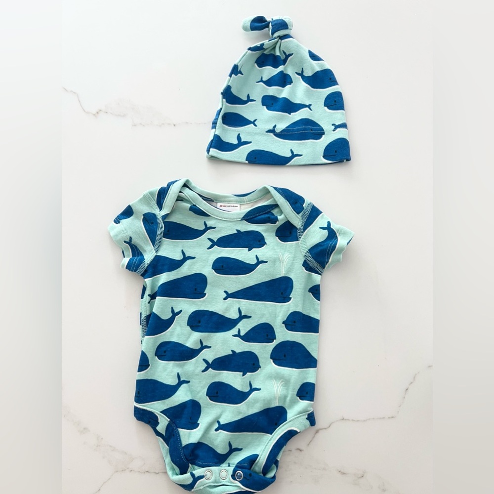 Hanna Anderson Baby Onesie and Hat Set, 3-6 Months, never worn
